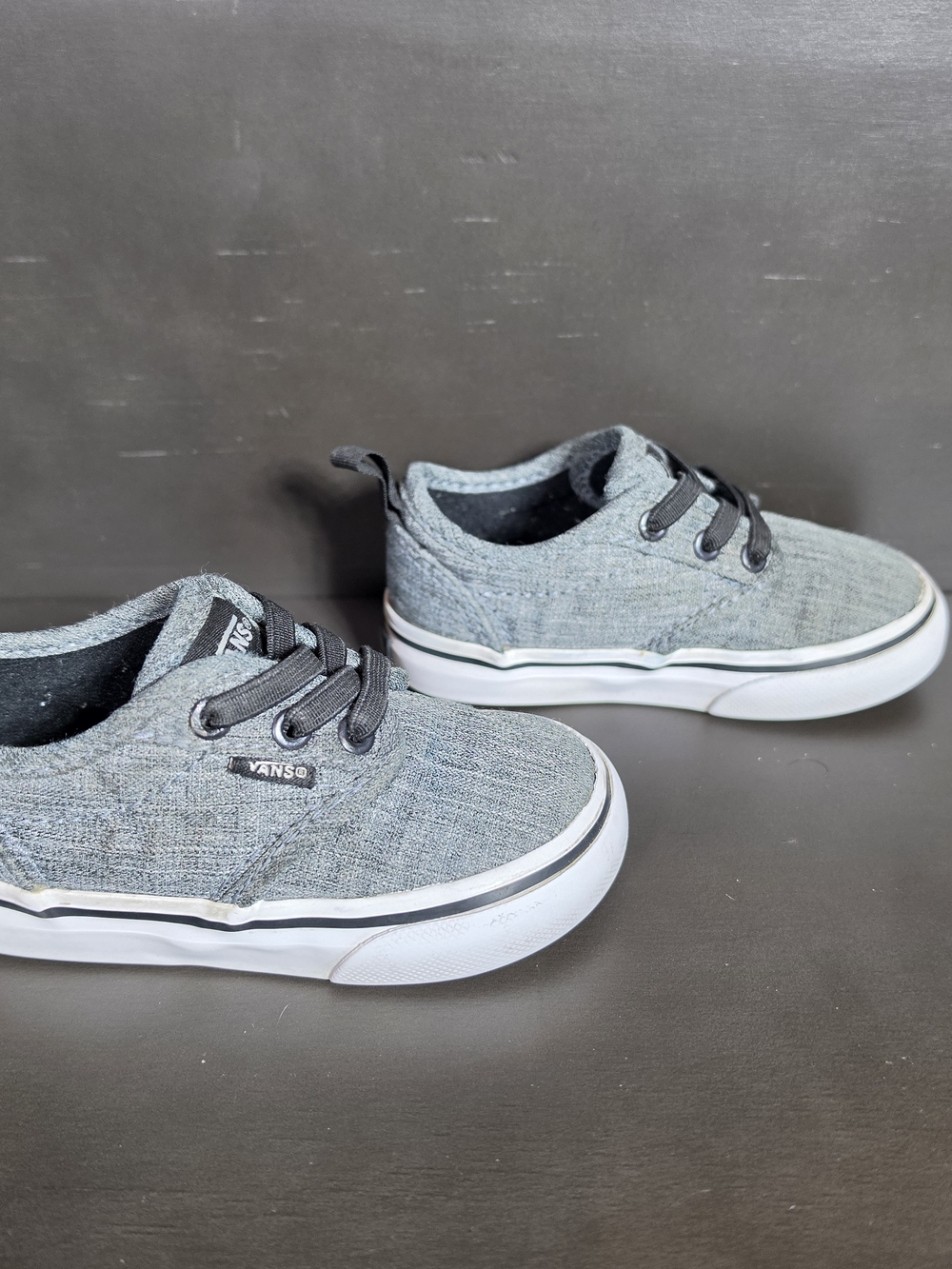 Vans Toddler 8 Grey Canvas Slip-On Sneakers Elastic Laces - Picture 6 of 9